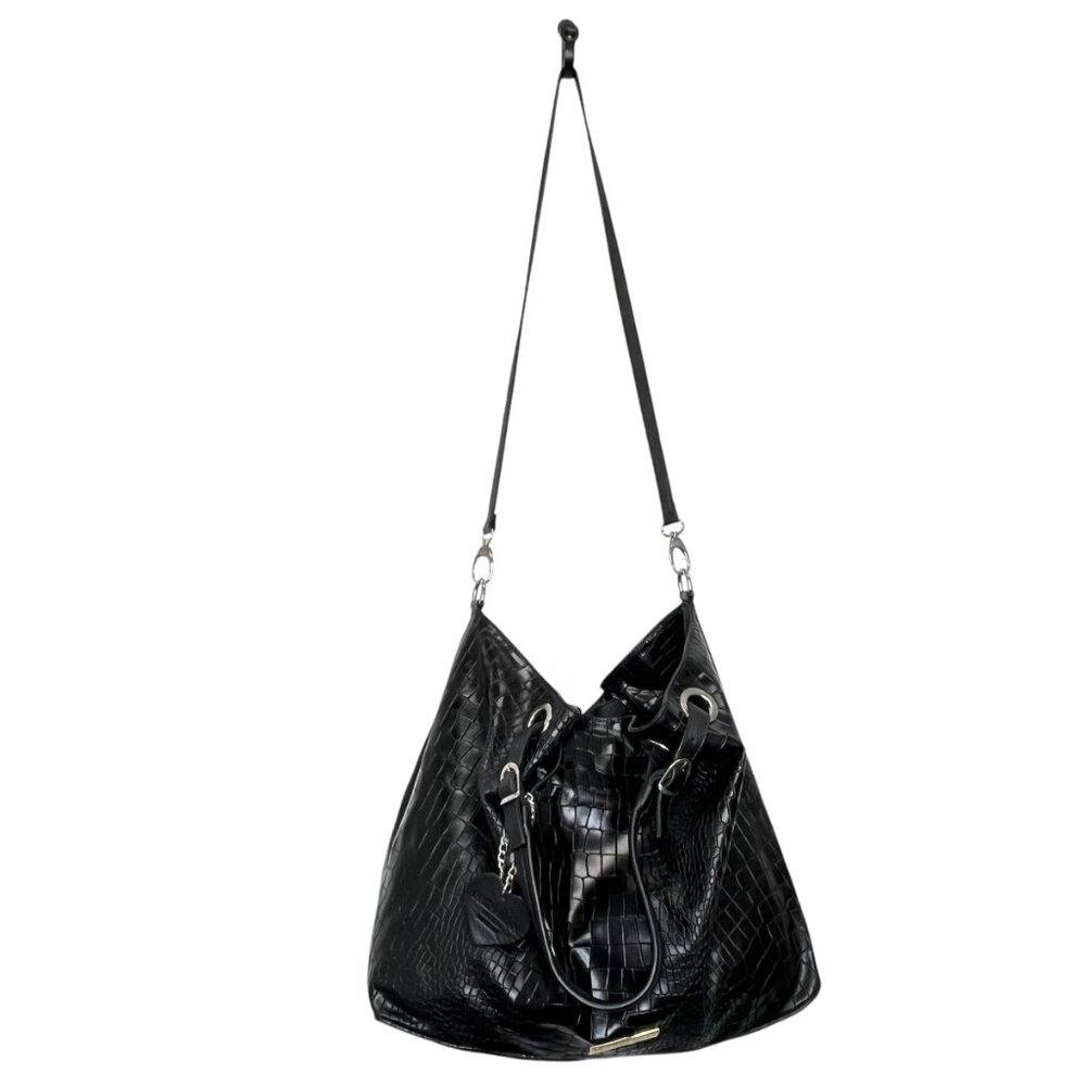 Persaman New York Crocodile Embossed Leather Hobo-Style Tote Shoulder Bag Italy
